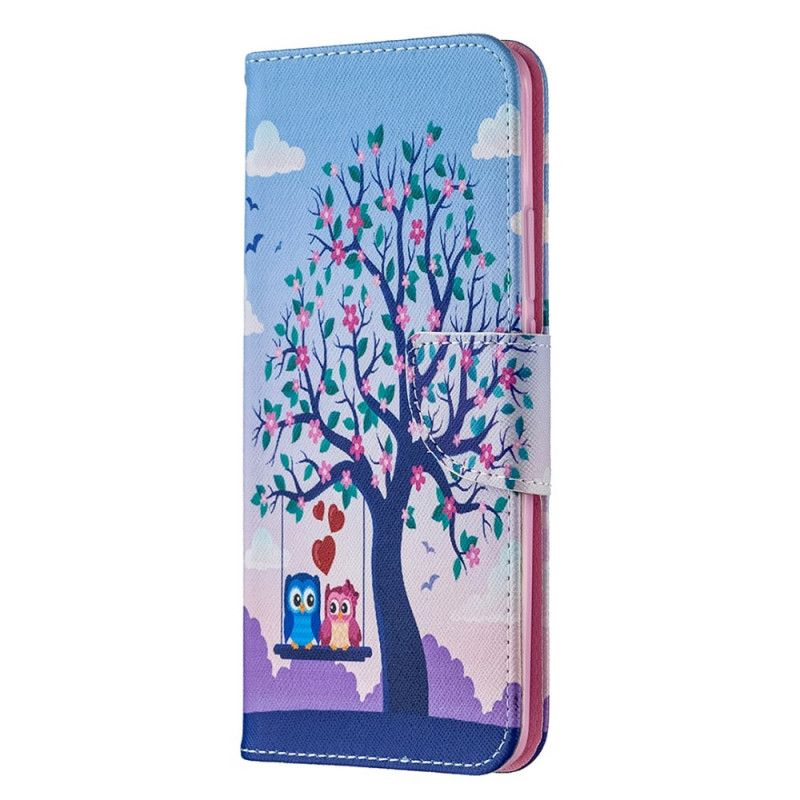 Leren Hoesje voor Xiaomi Redmi 9 Uilen Op De Schommel