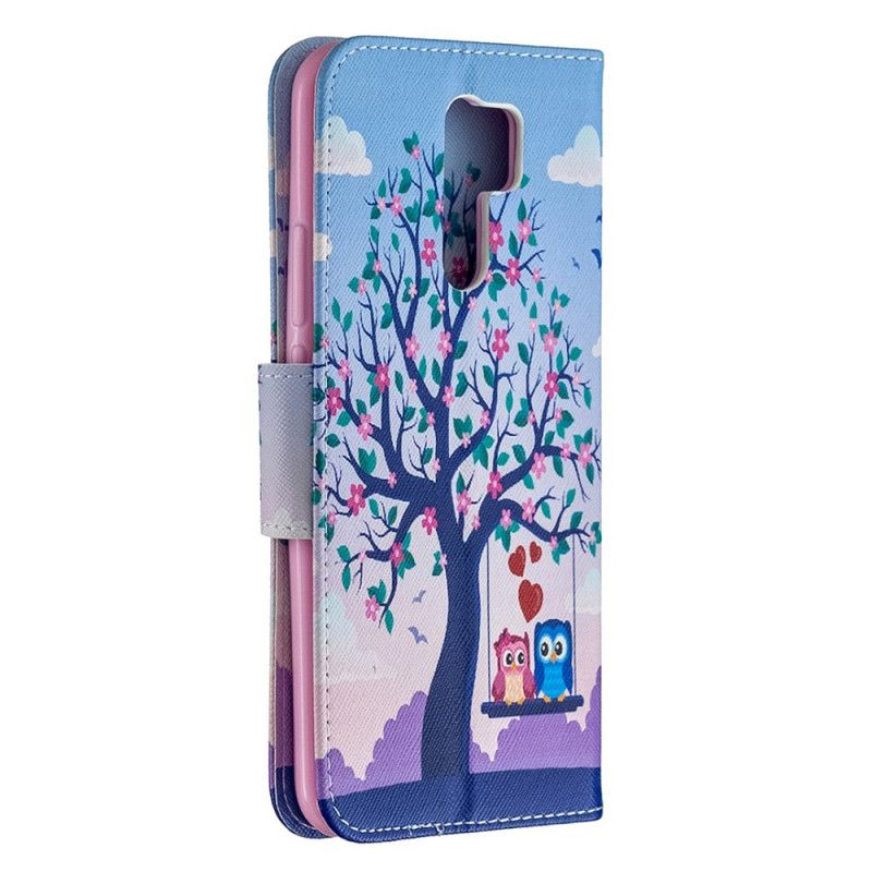 Leren Hoesje voor Xiaomi Redmi 9 Uilen Op De Schommel