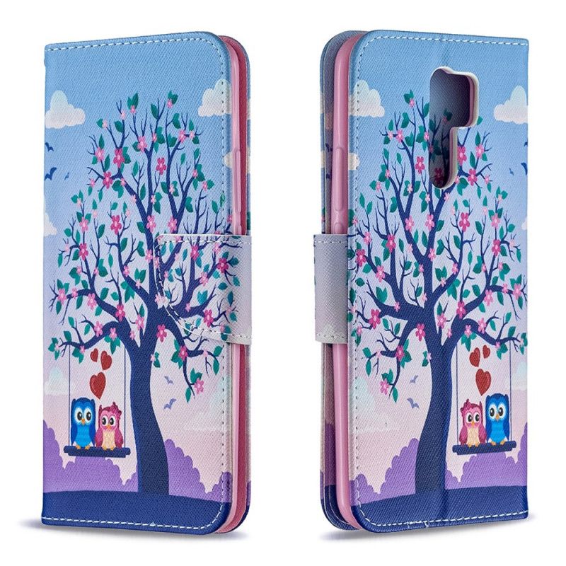 Leren Hoesje voor Xiaomi Redmi 9 Uilen Op De Schommel