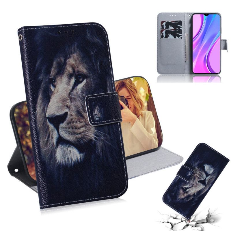 Leren Hoesje Xiaomi Redmi 9 Dromende Leeuw