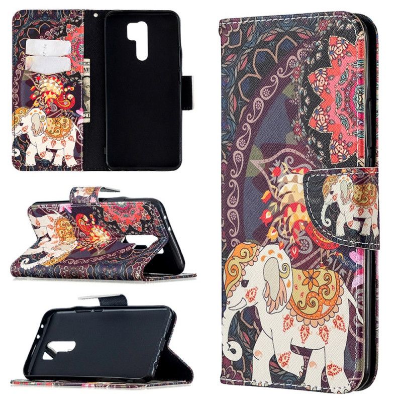 Leren Hoesje Xiaomi Redmi 9 Indische Olifanten