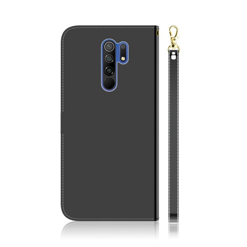 Leren Hoesje Xiaomi Redmi 9 Magenta Zwart Telefoonhoesje Spiegelkap Van Imitatieleer