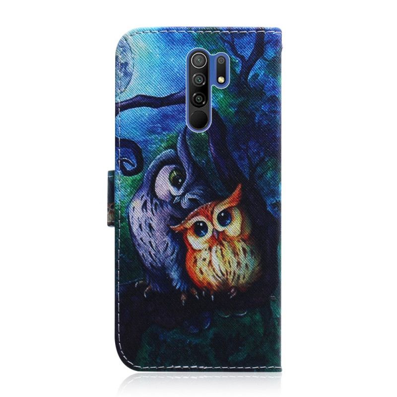 Leren Hoesje Xiaomi Redmi 9 Telefoonhoesje Uil Schilderij