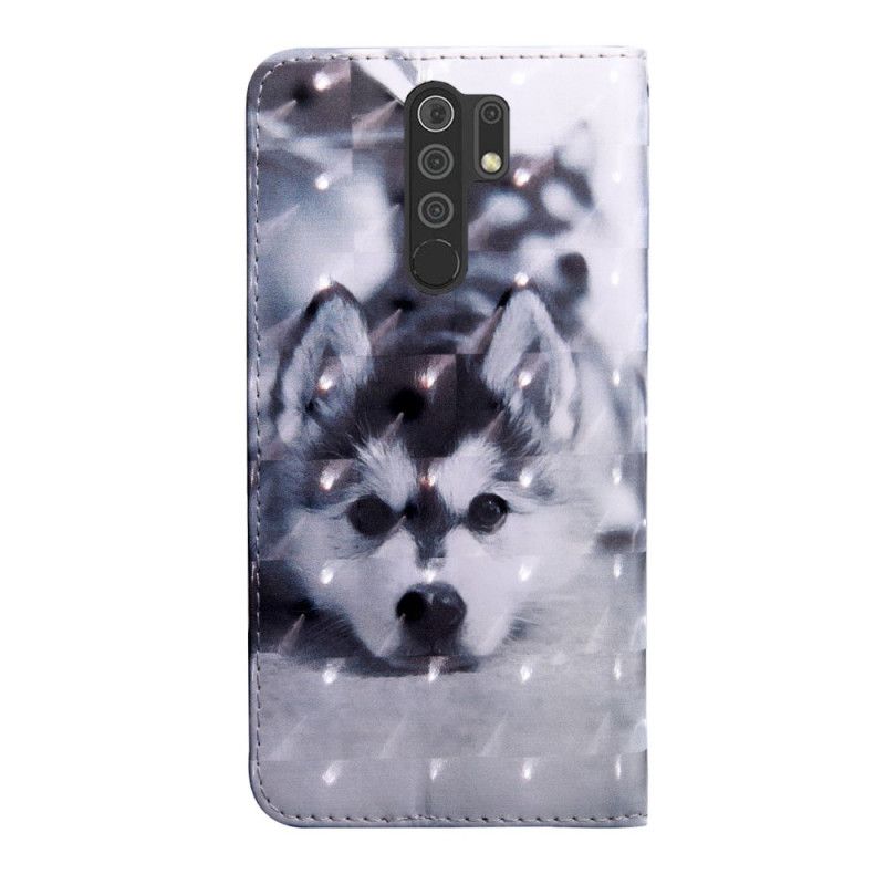Leren Hoesje Xiaomi Redmi 9 Telefoonhoesje Zwart-Witte Hond