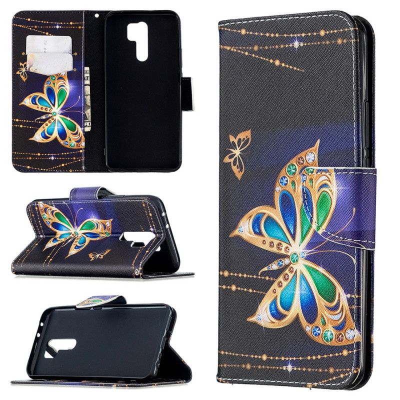 Leren Hoesje Xiaomi Redmi 9 Wit Zwart Ongelooflijke Vlinders