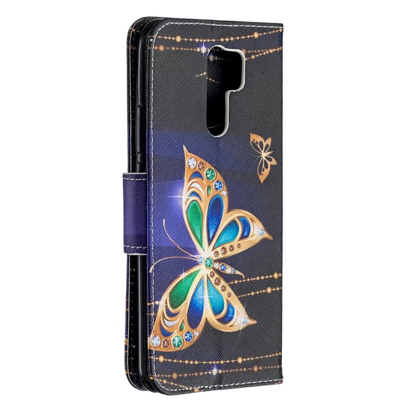 Leren Hoesje Xiaomi Redmi 9 Wit Zwart Ongelooflijke Vlinders