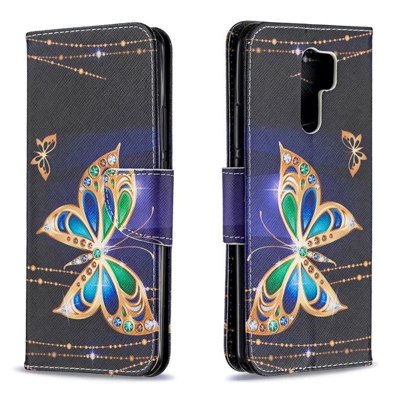 Leren Hoesje Xiaomi Redmi 9 Wit Zwart Ongelooflijke Vlinders