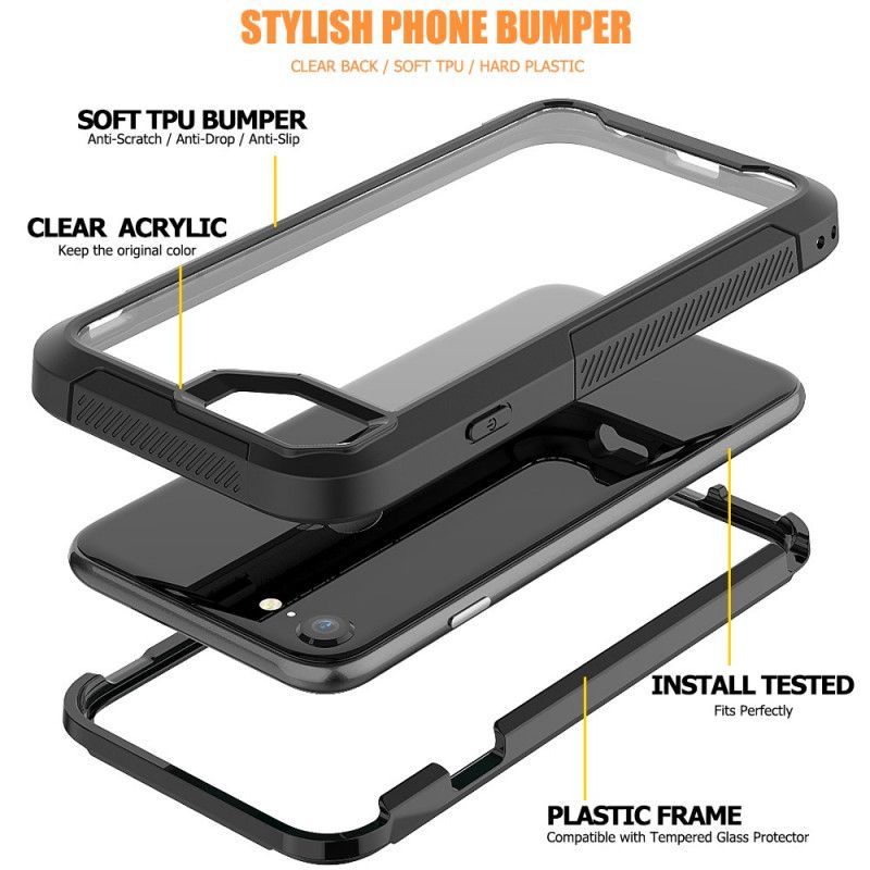 Case Hoesje iPhone 7 / 8 / SE 2 Grijs Zwart Telefoonhoesje Transparante Hybride Bumperranden