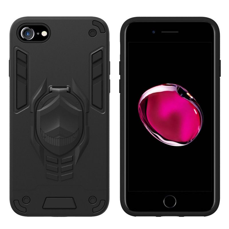 Cover Hoesje iPhone 7 / 8 / SE 2 Rood Zwart Telefoonhoesje Afneembaar Pantser Met Ringhouder