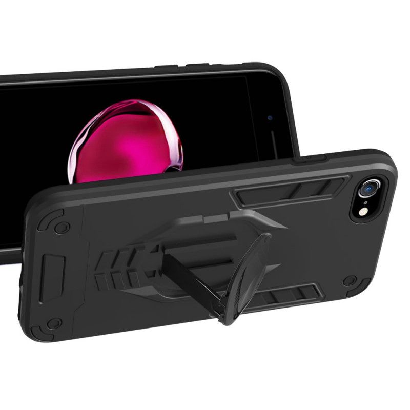 Cover Hoesje iPhone 7 / 8 / SE 2 Rood Zwart Telefoonhoesje Afneembaar Pantser Met Ringhouder