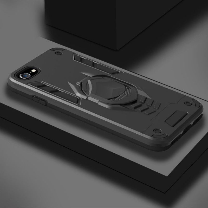 Cover Hoesje iPhone 7 / 8 / SE 2 Rood Zwart Telefoonhoesje Afneembaar Pantser Met Ringhouder