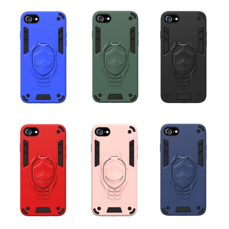 Cover Hoesje iPhone 7 / 8 / SE 2 Rood Zwart Telefoonhoesje Afneembaar Pantser Met Ringhouder