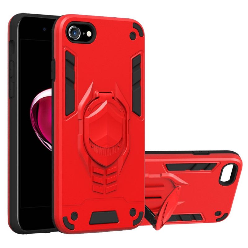 Cover Hoesje iPhone 7 / 8 / SE 2 Rood Zwart Telefoonhoesje Afneembaar Pantser Met Ringhouder