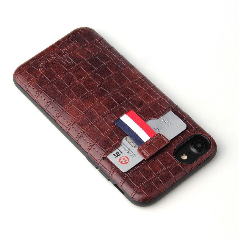 Cover Hoesje iPhone 7 / 8 / SE 2 Rood Zwart Telefoonhoesje Kaarthouder In Krokodillenleer