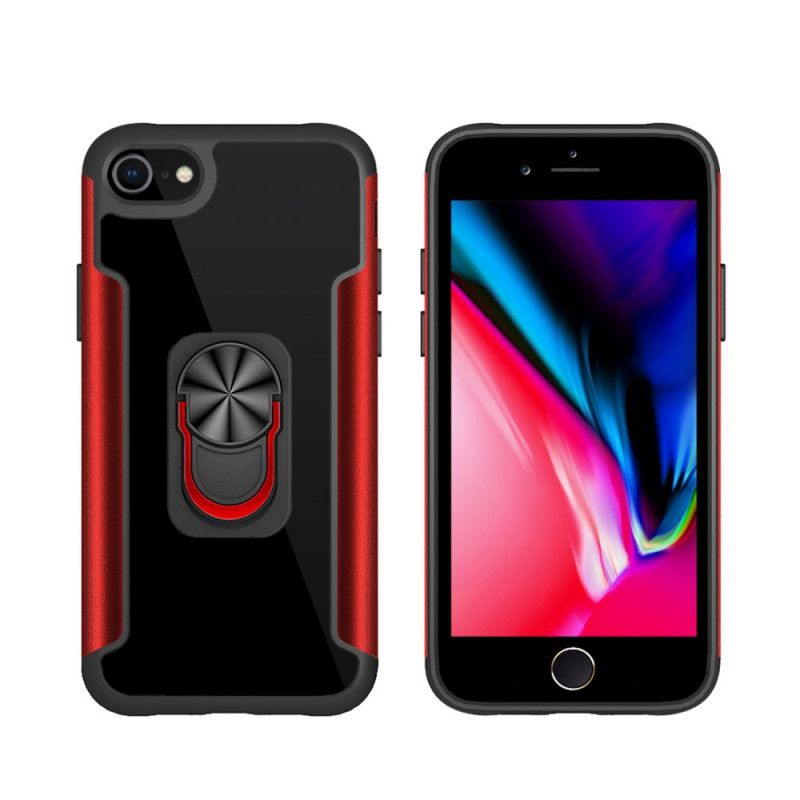 Cover Hoesje iPhone 7 / 8 / SE 2 Rood Zwart Telefoonhoesje Premium Ring-Carrier Hybride