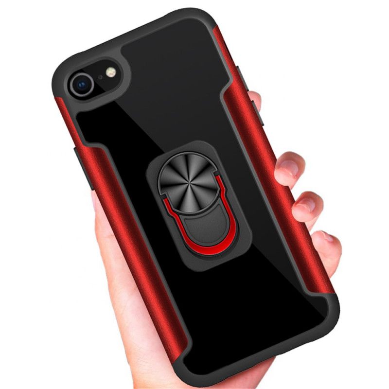 Cover Hoesje iPhone 7 / 8 / SE 2 Rood Zwart Telefoonhoesje Premium Ring-Carrier Hybride