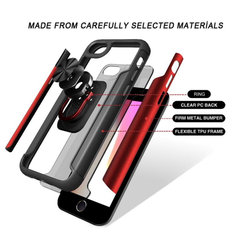 Cover Hoesje iPhone 7 / 8 / SE 2 Rood Zwart Telefoonhoesje Premium Ring-Carrier Hybride