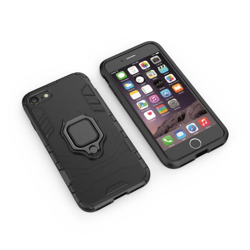 Cover Hoesje iPhone 7 / 8 / SE 2 Rood Zwart Telefoonhoesje Resistente Ring