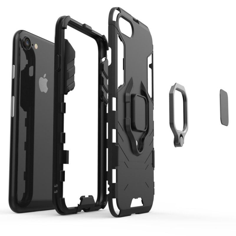 Cover Hoesje iPhone 7 / 8 / SE 2 Rood Zwart Telefoonhoesje Resistente Ring