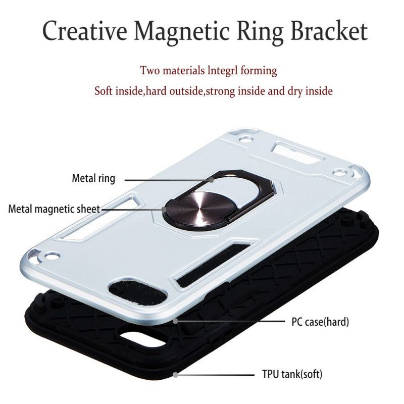 Cover Hoesje iPhone 7 / 8 / SE 2 Wit Zwart Telefoonhoesje Afneembare Metalen Ringsteun