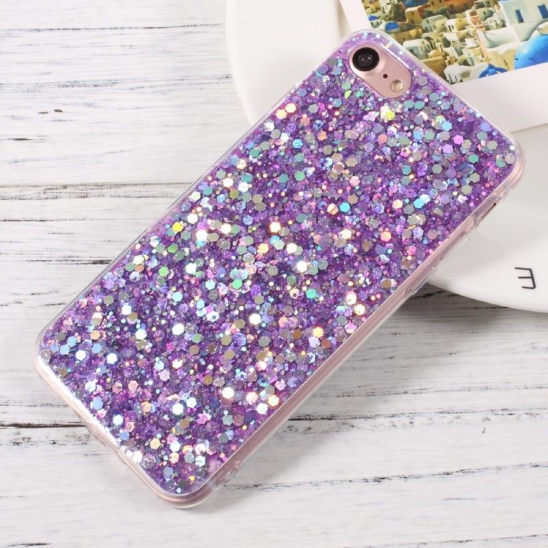 Cover Hoesje iPhone 7 / 8 / SE 2 Zilver Magenta Telefoonhoesje Premium Glitter