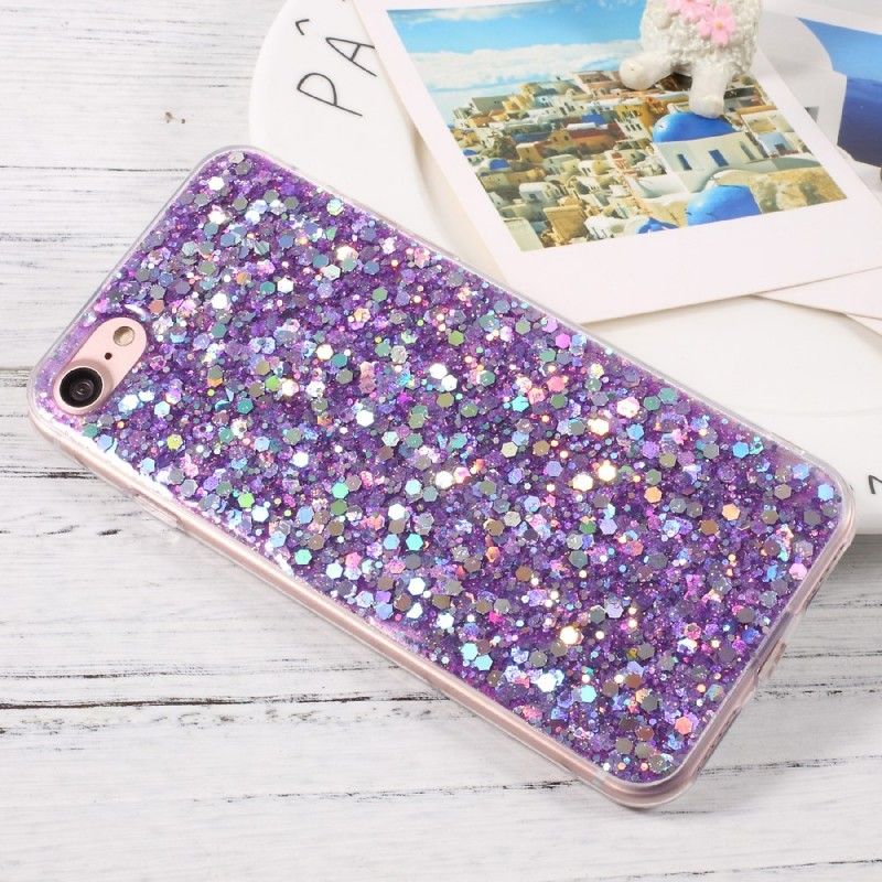 Cover Hoesje iPhone 7 / 8 / SE 2 Zilver Magenta Telefoonhoesje Premium Glitter