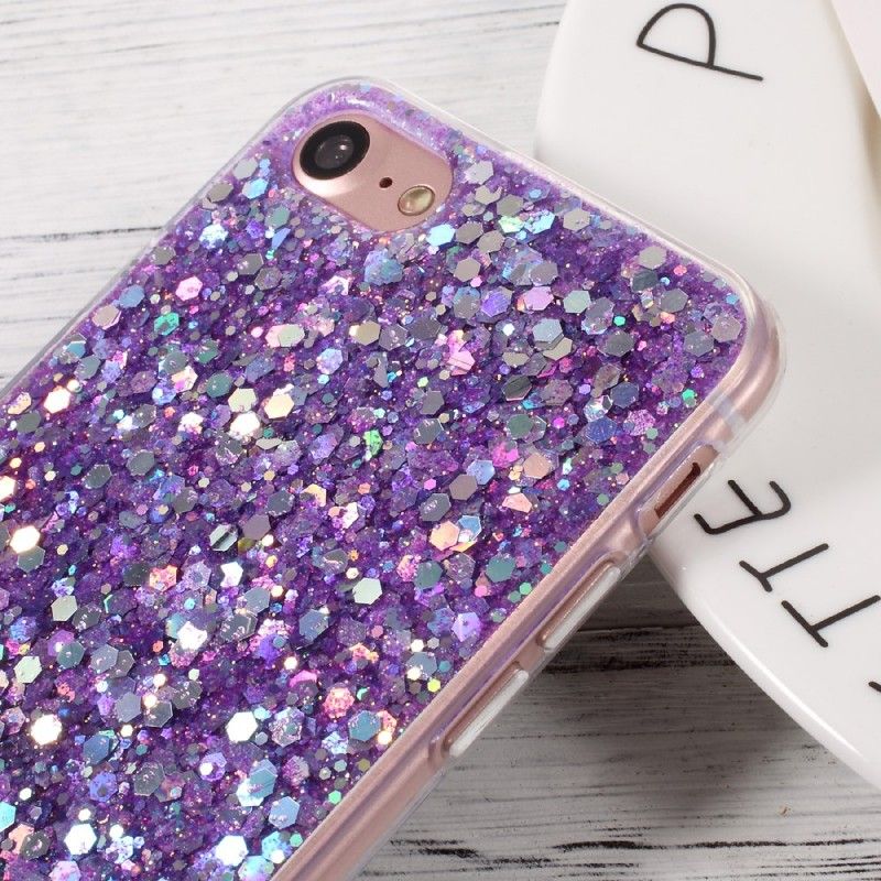 Cover Hoesje iPhone 7 / 8 / SE 2 Zilver Magenta Telefoonhoesje Premium Glitter