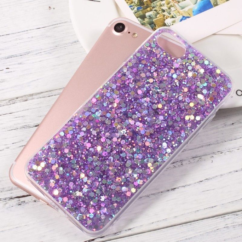 Cover Hoesje iPhone 7 / 8 / SE 2 Zilver Magenta Telefoonhoesje Premium Glitter