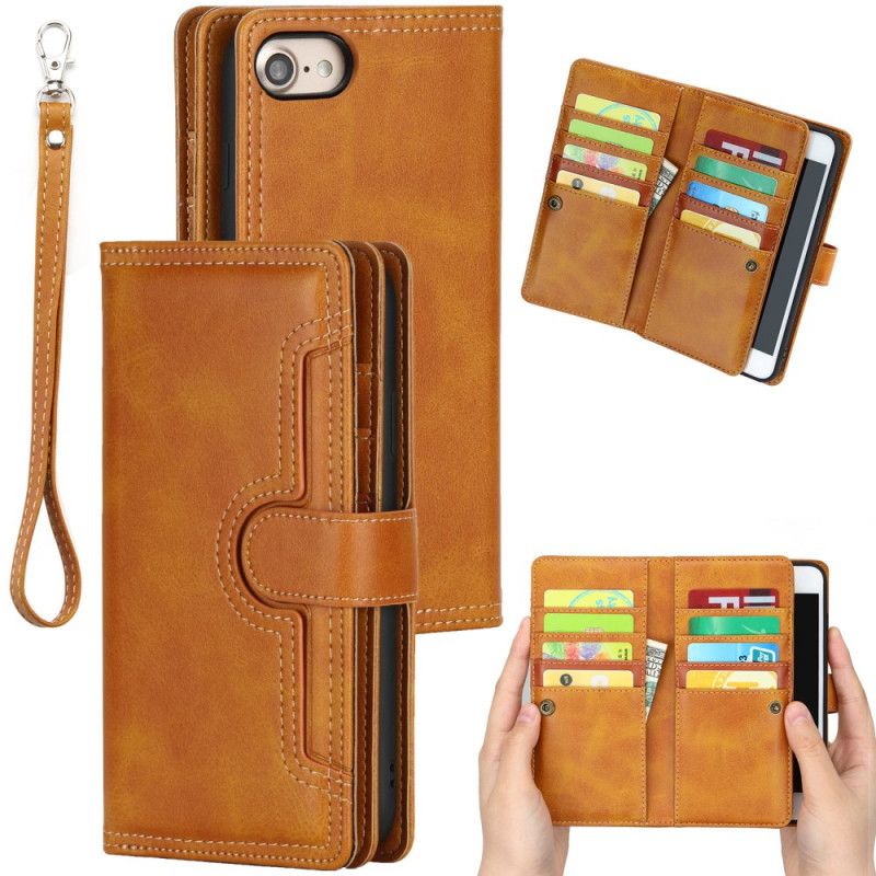 Flip Case Leren iPhone 7 / 8 / SE 2 Rood Zwart Multikaart Leereffect Met Riem