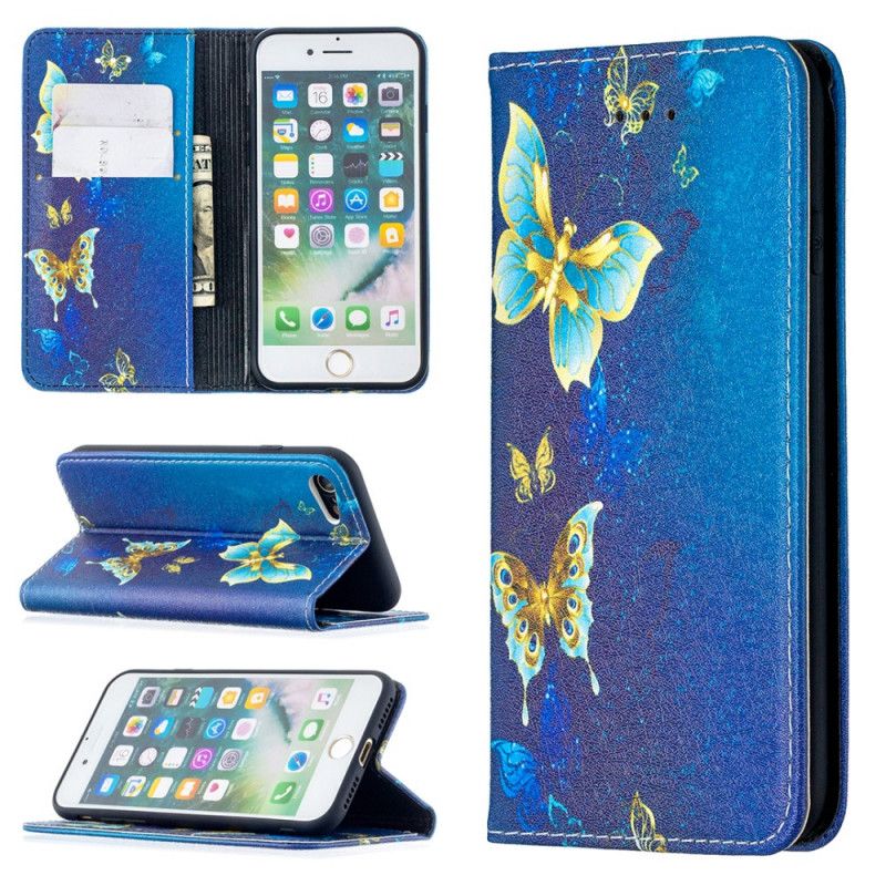 Folio-hoesje iPhone 7 / 8 / SE 2 Lichtblauw Wit Kleurrijke Vlinders