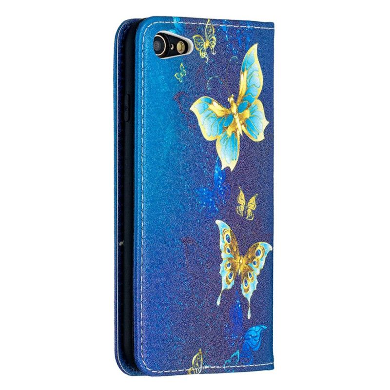 Folio-hoesje iPhone 7 / 8 / SE 2 Lichtblauw Wit Kleurrijke Vlinders
