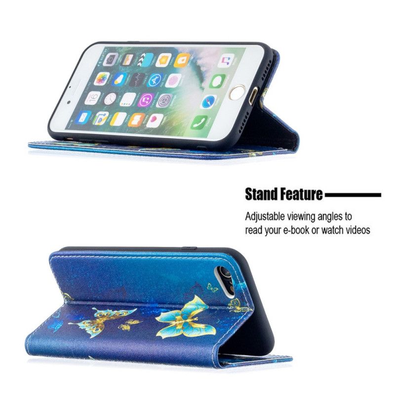 Folio-hoesje iPhone 7 / 8 / SE 2 Lichtblauw Wit Kleurrijke Vlinders
