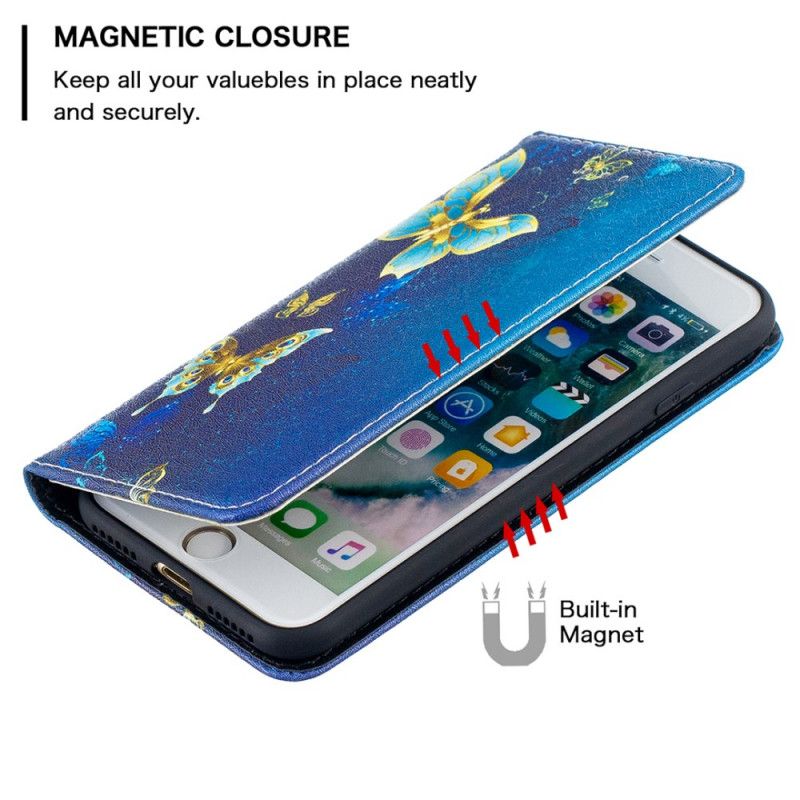 Folio-hoesje iPhone 7 / 8 / SE 2 Lichtblauw Wit Kleurrijke Vlinders