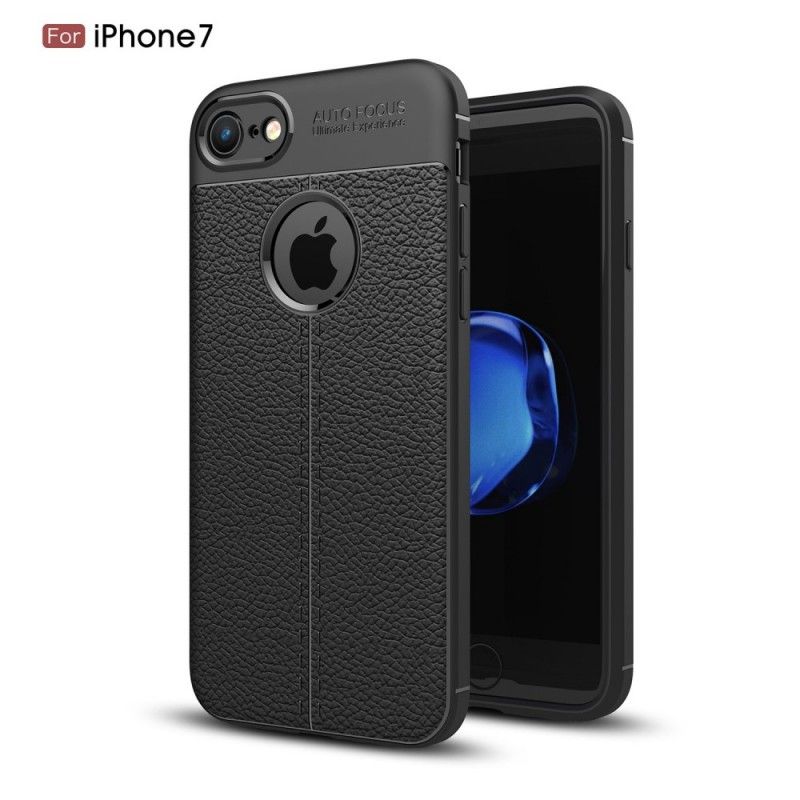 Hoesje iPhone 7 / 8 / SE 2 Grijs Zwart Dubbellijns Lychee Leereffect
