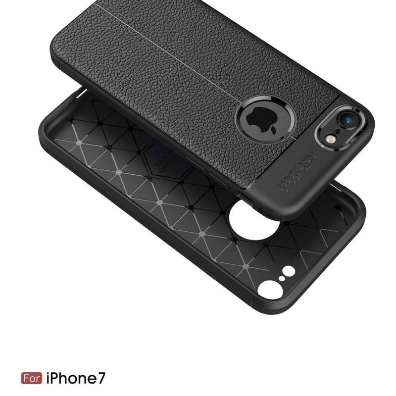 Hoesje iPhone 7 / 8 / SE 2 Grijs Zwart Dubbellijns Lychee Leereffect