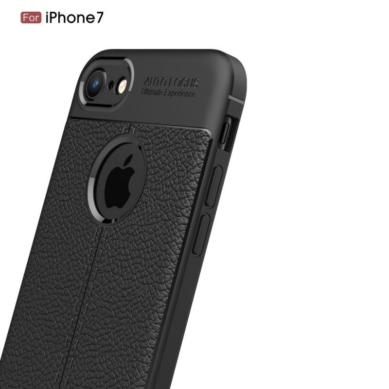 Hoesje iPhone 7 / 8 / SE 2 Grijs Zwart Dubbellijns Lychee Leereffect
