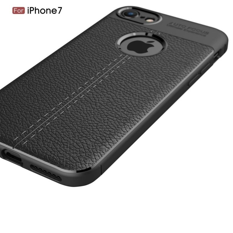 Hoesje iPhone 7 / 8 / SE 2 Grijs Zwart Dubbellijns Lychee Leereffect