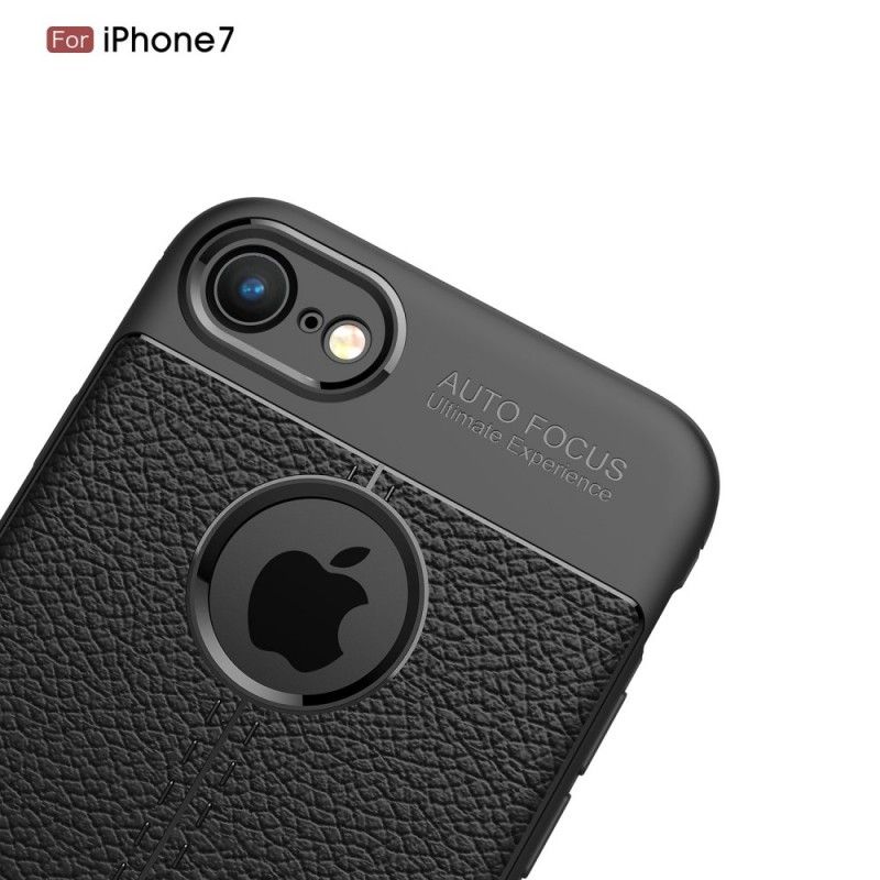 Hoesje iPhone 7 / 8 / SE 2 Grijs Zwart Dubbellijns Lychee Leereffect