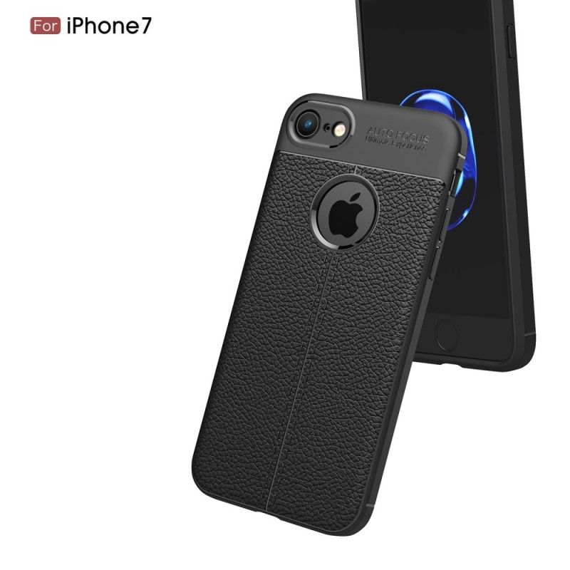 Hoesje iPhone 7 / 8 / SE 2 Grijs Zwart Dubbellijns Lychee Leereffect
