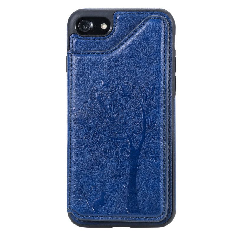 Hoesje iPhone 7 / 8 / SE 2 Rood Zwart Kaarthouder Met Kattenprint