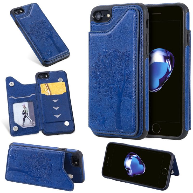 Hoesje iPhone 7 / 8 / SE 2 Rood Zwart Kaarthouder Met Kattenprint