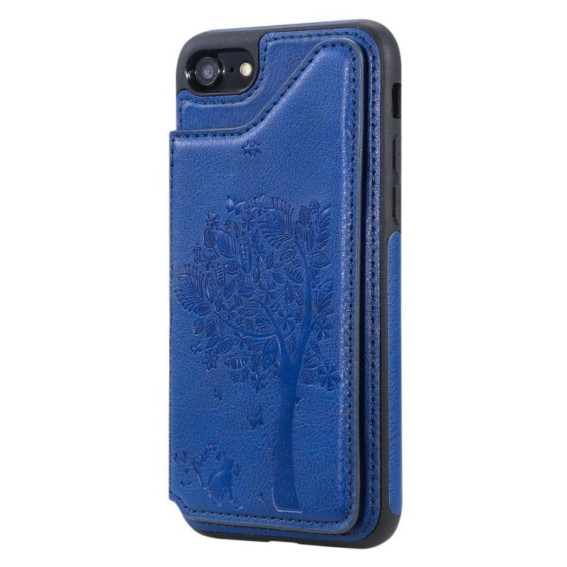 Hoesje iPhone 7 / 8 / SE 2 Rood Zwart Kaarthouder Met Kattenprint