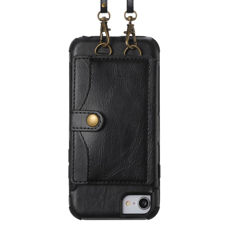 Hoesje iPhone 7 / 8 / SE 2 Rood Zwart Kaarthouder Met Schouderband