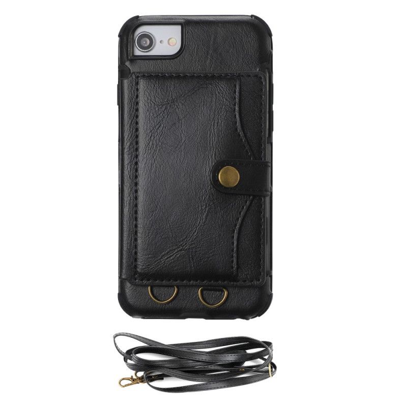 Hoesje iPhone 7 / 8 / SE 2 Rood Zwart Kaarthouder Met Schouderband