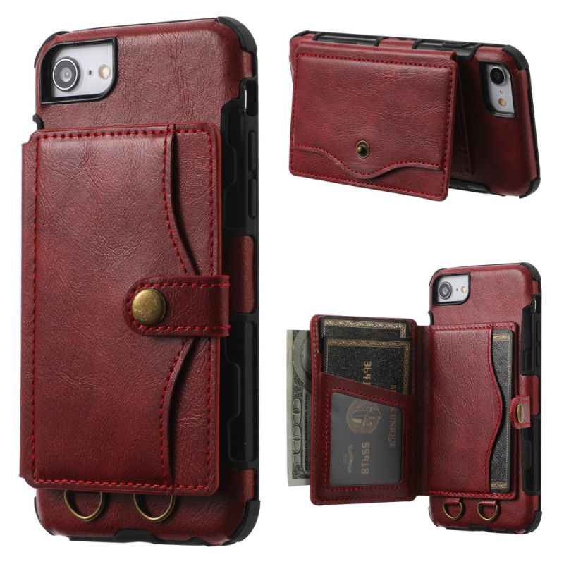 Hoesje iPhone 7 / 8 / SE 2 Rood Zwart Kaarthouder Met Schouderband