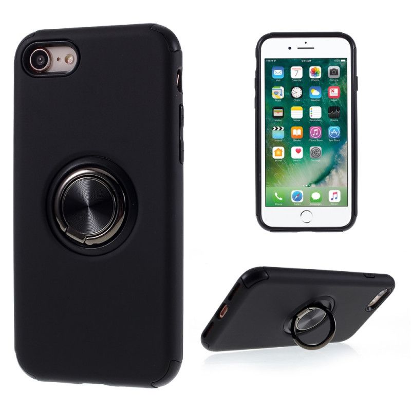 Hoesje iPhone 7 / 8 / SE 2 Rood Zwart Magnetische Roterende Ring