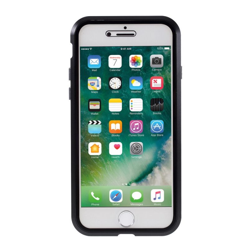 Hoesje iPhone 7 / 8 / SE 2 Rood Zwart Randen Van Metaal En Gehard Glas