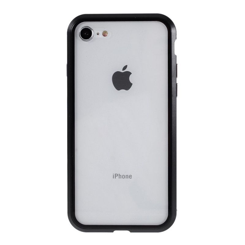Hoesje iPhone 7 / 8 / SE 2 Rood Zwart Randen Van Metaal En Gehard Glas