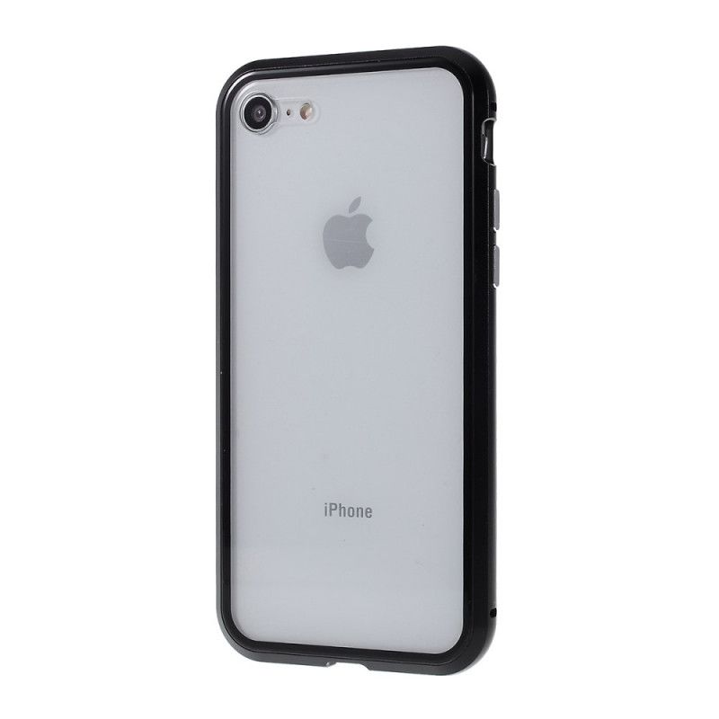 Hoesje iPhone 7 / 8 / SE 2 Rood Zwart Randen Van Metaal En Gehard Glas