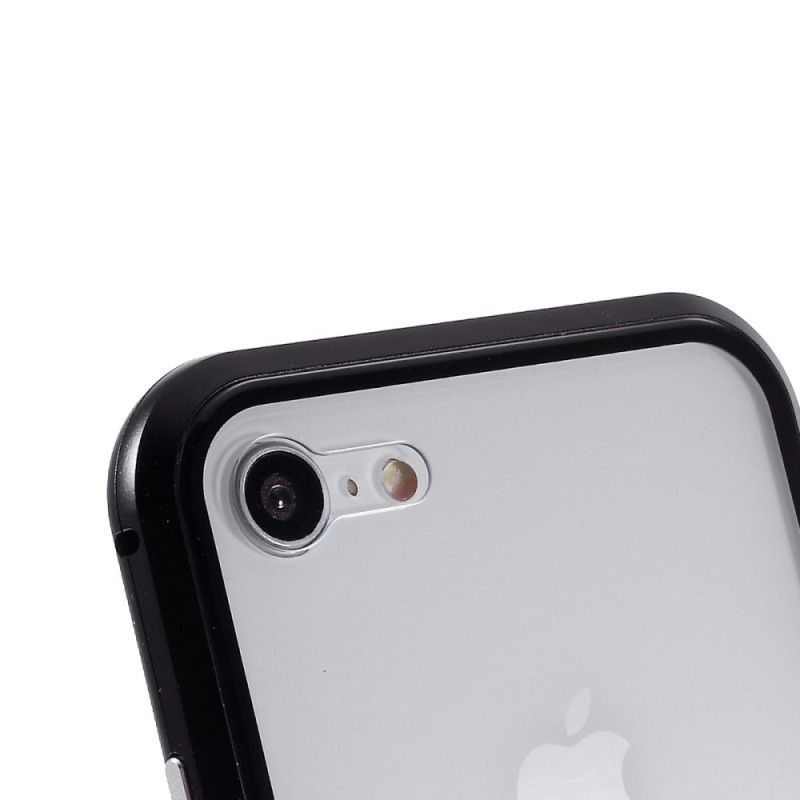 Hoesje iPhone 7 / 8 / SE 2 Rood Zwart Randen Van Metaal En Gehard Glas